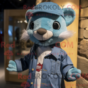 Maskotkarakter af en cyan...