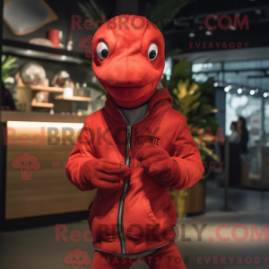 Maskot karakter af en rød...