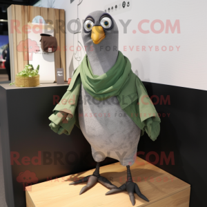 Olive Pigeon mascot costume character dressed with a Bootcut Jeans and Shawl pins