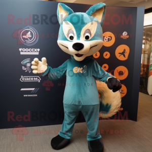 Teal Fox maskot kostume...