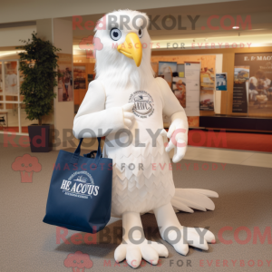 Maskotfigur af en hvid høg...