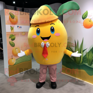 Peach Mango mascot costume character dressed with a Capri Pants and Ties