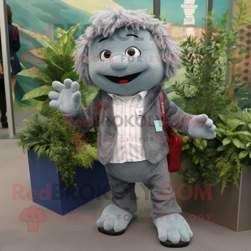 Gray Raspberry mascot costume character dressed with a Boyfriend Jeans and Pocket squares