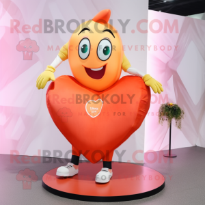 Peach Heart mascot costume character dressed with a Tank Top and Shoe clips