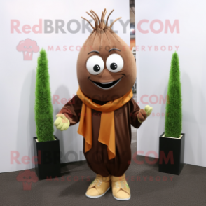 Brown Onion mascot costume character dressed with a Hoodie and Scarf clips