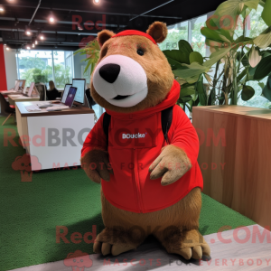 Maskot karakter af en rød...