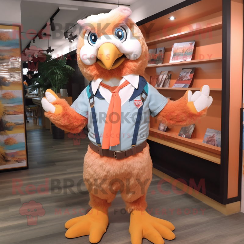 Peach Eagle mascot costume character dressed with a Oxford Shirt and Suspenders