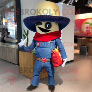 nan Fajitas mascot costume character dressed with a Flare Jeans and Messenger bags