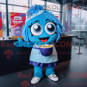 Maskot karakter af en blå...