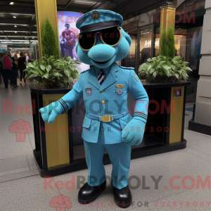 Maskotkarakter av en Cyan...