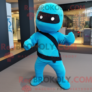 Maskotkarakter af en cyan...
