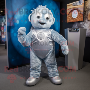 Silver Ice mascot costume character dressed with a Jeans and Watches