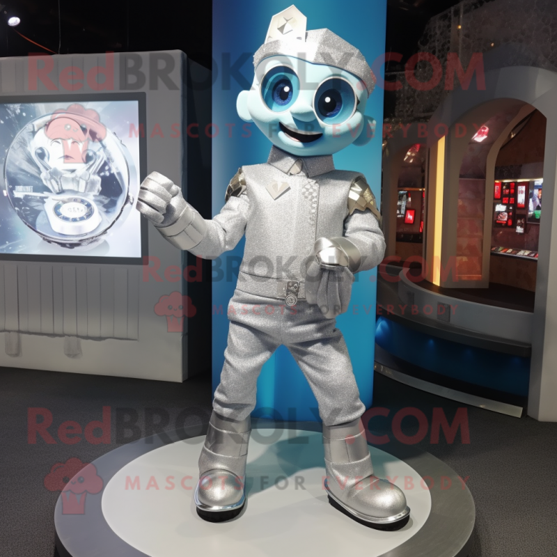 Silver Ice mascot costume character dressed with a Jeans and Watches