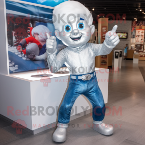 Silver Ice mascot costume character dressed with a Jeans and Watches