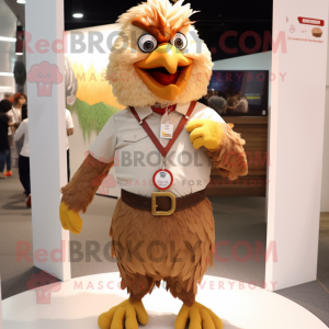 Brown Fried Chicken mascot costume character dressed with a Chinos and Necklaces