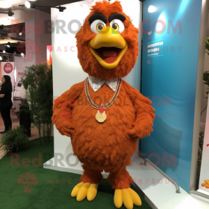 Brown Fried Chicken mascot costume character dressed with a Chinos and Necklaces
