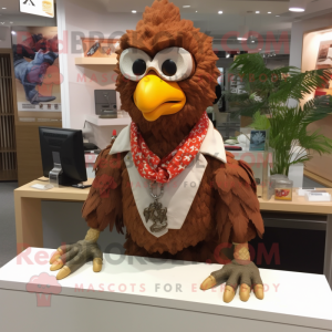 Brown Fried Chicken mascot costume character dressed with a Chinos and Necklaces