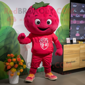 Red Raspberry mascot costume character dressed with a Joggers and Watches
