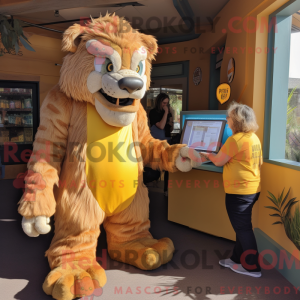 Maskot karakter af en gul...