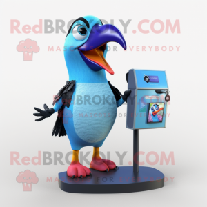 Sky Blue Toucan mascot costume character dressed with a A-Line Skirt and Wallets