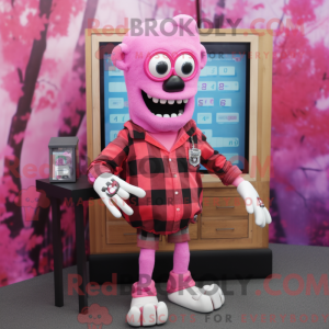 Maskotfigur av en rosa...
