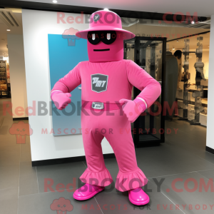 Maskotfigur af en lyserød...