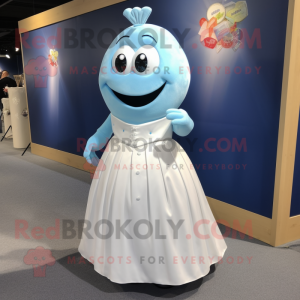 Sky Blue Squash mascot costume character dressed with a Wedding Dress and Tie pins