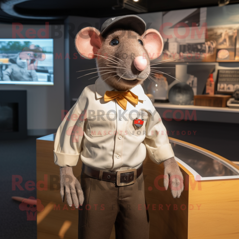 Brown Rat mascot costume character dressed with a Polo Tee and Tie pins
