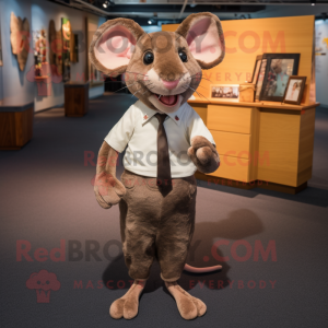 Brown Rat mascot costume character dressed with a Polo Tee and Tie pins