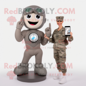 Gray American Soldier mascot costume character dressed with a Bikini and Smartwatches