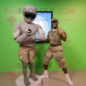 Gray American Soldier mascot costume character dressed with a Bikini and Smartwatches