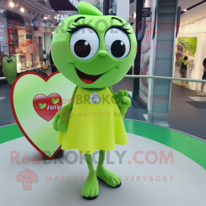Lime Green Heart mascot costume character dressed with a Midi Dress and Coin purses