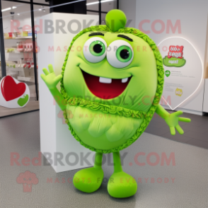 Lime Green Heart mascot costume character dressed with a Midi Dress and Coin purses