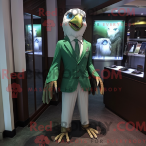 Maskotfigur af en grøn falk...