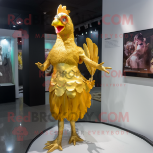 Gold Chicken maskot kostym...