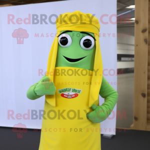 Lemon Yellow Pesto Pasta mascot costume character dressed with a Polo Shirt and Scarf clips