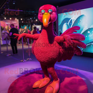 Maroon Flamingo mascot costume character dressed with a Playsuit and Hairpins