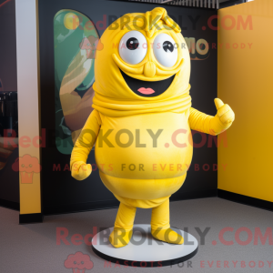 Maskot karakter af en gul...
