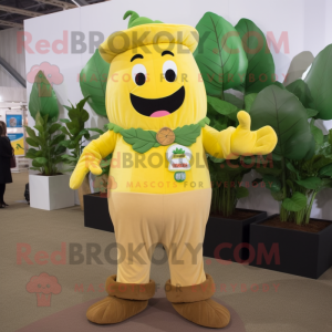 Yellow Beanstalk mascot costume character dressed with a Corduroy Pants and Wraps