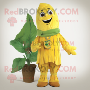 Yellow Beanstalk mascot costume character dressed with a Corduroy Pants and Wraps