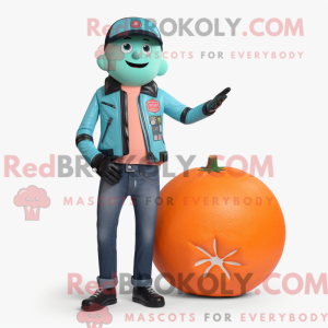 Maskotkarakter af en cyan...