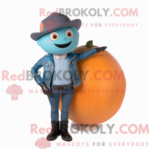 Maskotkarakter af en cyan...
