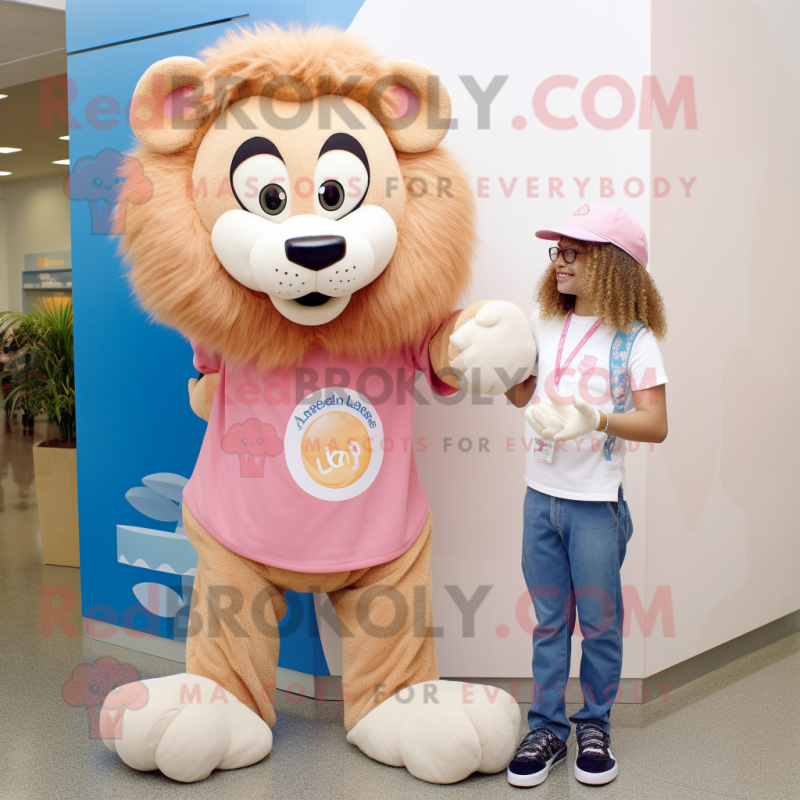 Peach Tamer Lion mascot costume character dressed with a Boyfriend Jeans and Watches