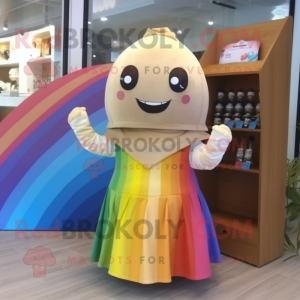 Beige regnbuemaskot kostume...