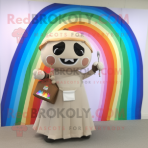 Beige Rainbow mascot costume character dressed with a Cocktail Dress and Messenger bags