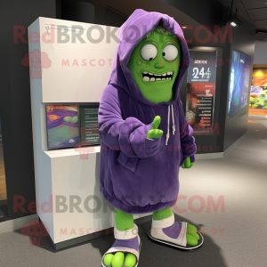 Lavender Frankenstein'S Monster mascot costume character dressed with a Hoodie and Wallets