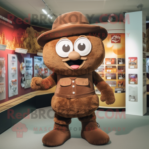 Brown Moussaka mascot costume character dressed with a Shorts and Hat pins