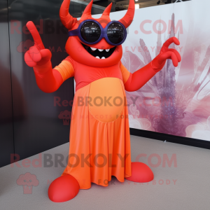 Orange Devil maskot kostym...