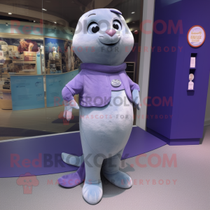 Lavender Seal mascot costume character dressed with a Skinny Jeans and Anklets