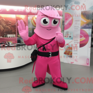 Mascottefiguur van een roze...